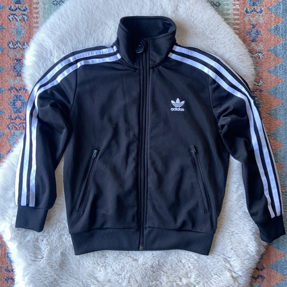 Adidas Original kids black white track jacket zip up lightweight three stripe XS - Picture 7 of 16